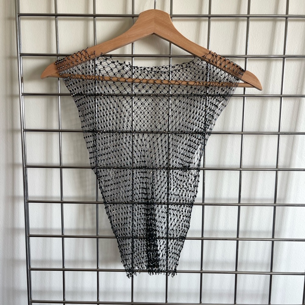 Black Mesh Sleeveless Knit Top